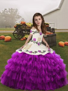 Superior Floor Length Ball Gowns Sleeveless Purple Kids Formal Wear Lace Up