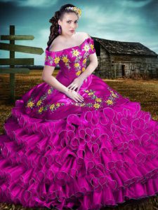 Fuchsia Sleeveless Organza Lace Up Quinceanera Dresses for Sweet 16 and Quinceanera