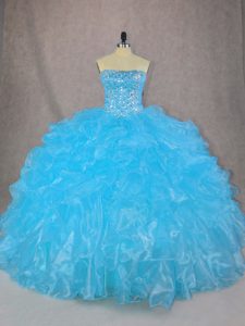 Admirable Blue Sleeveless Organza Lace Up 15 Quinceanera Dress for Sweet 16 and Quinceanera