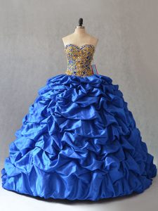 Blue Sweetheart Neckline Beading and Pick Ups Quinceanera Gowns Sleeveless Lace Up