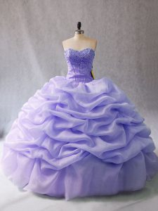 Smart Strapless Sleeveless Organza Quince Ball Gowns Beading and Pick Ups Lace Up