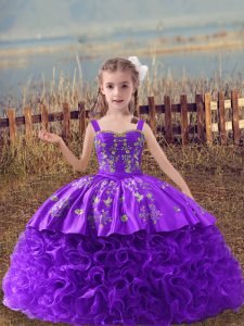 Excellent Lavender Kids Formal Wear Straps Sleeveless Sweep Train Lace Up