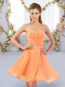 Decent Sleeveless Mini Length Ruching Lace Up Quinceanera Court Dresses with Orange