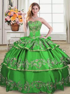 Sleeveless Floor Length Ruffled Layers Lace Up Ball Gown Prom Dress with Green