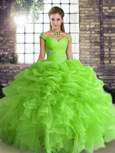 Sleeveless Floor Length Beading and Ruffles and Pick Ups Lace Up 15 Quinceanera Dress