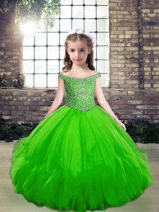 Tulle Sleeveless Floor Length Pageant Dresses and Beading