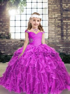 Organza Sleeveless Floor Length Little Girls Pageant Gowns and Beading and Ruffles