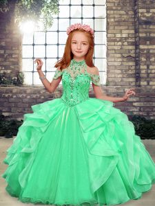 Top Selling Apple Green Winning Pageant Gowns Party and Wedding Party with Beading and Ruffles Scoop Sleeveless Lace Up