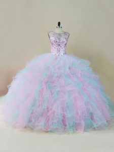 Beading and Ruffles Quince Ball Gowns Multi-color Lace Up Sleeveless Floor Length