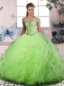 Floor Length Quinceanera Dress Off The Shoulder Sleeveless Lace Up