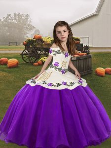 Sleeveless Embroidery Lace Up Girls Pageant Dresses with Eggplant Purple