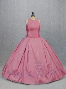 Pink Quinceanera Gown Sweet 16 and Quinceanera with Embroidery Scoop Sleeveless Zipper