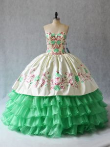 Custom Designed Sweetheart Sleeveless Organza Quinceanera Dresses Embroidery and Ruffled Layers Lace Up