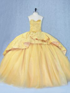 Superior Gold Womens Party Dresses Sweetheart Court Train Lace Up