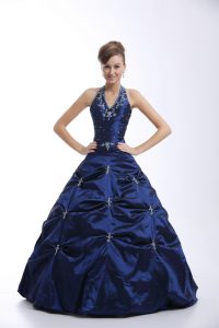 Elegant Floor Length Royal Blue Sweet 16 Dresses Taffeta Sleeveless Embroidery and Pick Ups