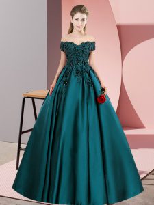 Superior Teal Off The Shoulder Zipper Lace Ball Gown Prom Dress Sleeveless