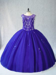 Dynamic Scoop Sleeveless Lace Up Quinceanera Dresses Royal Blue Tulle