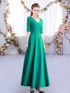 Charming Ankle Length Turquoise Quinceanera Dama Dress Satin Half Sleeves Ruching
