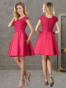 New Arrival Lace Court Dresses for Sweet 16 Red Zipper Short Sleeves Mini Length