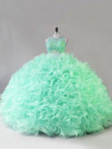 New Arrival Fabric With Rolling Flowers Scoop Sleeveless Zipper Beading and Ruffles Sweet 16 Dress in Apple Green
