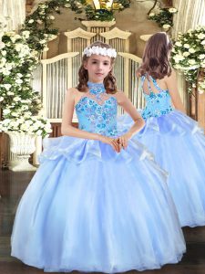 Organza Strapless Sleeveless Lace Up Appliques Custom Made Pageant Dress in Blue