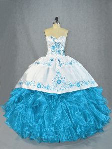 Baby Blue Sleeveless Beading and Ruffles Lace Up Sweet 16 Dresses