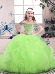 Ball Gowns Off The Shoulder Sleeveless Tulle Floor Length Lace Up Beading and Ruffles Pageant Dress for Teens