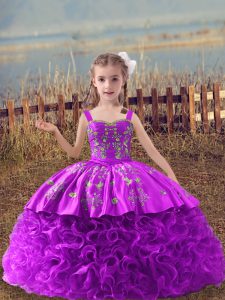 Lilac Sleeveless Embroidery Lace Up Kids Pageant Dress