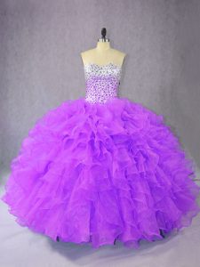 Noble Lilac Quinceanera Dresses Sweet 16 and Quinceanera with Beading Sweetheart Sleeveless Lace Up
