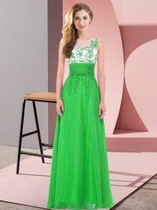 Free and Easy Sleeveless Chiffon Floor Length Backless Vestidos de Damas in Green with Appliques