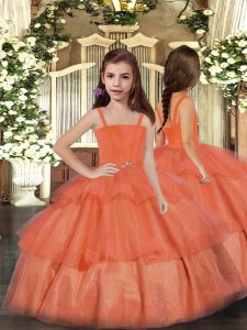 Hot Selling Orange Red Sleeveless Ruffled Layers Floor Length Pageant Dress for Teens