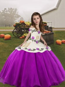 Purple Sleeveless Organza Lace Up Kids Formal Wear for Party and Wedding Party