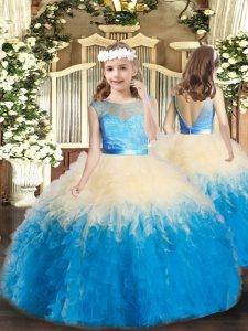 High Class Multi-color Sleeveless Lace and Ruffles Floor Length Winning Pageant Gowns
