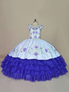 Fashionable Floor Length Blue and Purple Quinceanera Dresses V-neck Sleeveless Lace Up