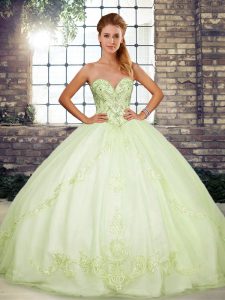 New Arrival Yellow Green Ball Gowns Beading and Embroidery Quinceanera Dresses Lace Up Tulle Sleeveless Floor Length