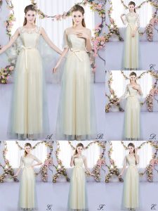 Floor Length Champagne Dama Dress Tulle Sleeveless Lace and Bowknot