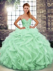 Sumptuous Apple Green Sleeveless Floor Length Beading and Ruffles Lace Up Sweet 16 Dresses