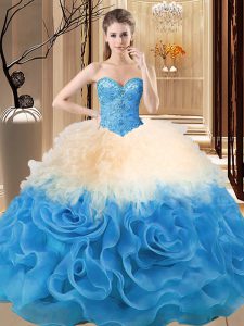 Free and Easy Multi-color Sweetheart Neckline Beading and Ruffles 15th Birthday Dress Sleeveless Lace Up