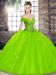Off The Shoulder Sleeveless Lace Up Sweet 16 Quinceanera Dress Tulle