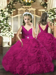 Dramatic V-neck Sleeveless Fabric With Rolling Flowers Kids Formal Wear Beading Backless