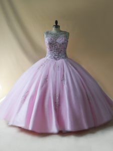 Glorious Beading Sweet 16 Quinceanera Dress Baby Pink Lace Up Sleeveless Floor Length