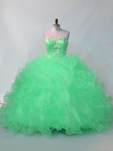 Custom Design Green Sweetheart Lace Up Beading and Ruffles Quinceanera Gown Sleeveless