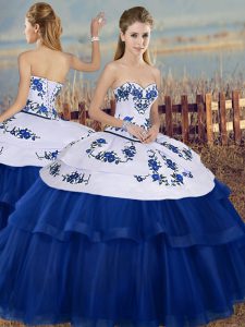 Custom Made Royal Blue Sleeveless Floor Length Embroidery Lace Up Quinceanera Gowns