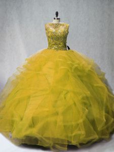 Designer Tulle Sleeveless Quinceanera Gown Court Train and Beading and Ruffles