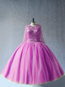 Captivating Lilac Long Sleeves Beading Floor Length Quinceanera Dress