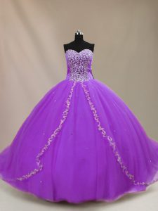 Purple Sleeveless Beading Lace Up Quinceanera Gowns
