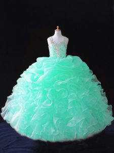 Ball Gowns Little Girls Pageant Dress Wholesale Apple Green Straps Organza Sleeveless Floor Length Zipper