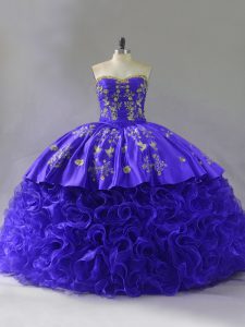 Top Selling Floor Length Lace Up Sweet 16 Quinceanera Dress Purple for Sweet 16 and Quinceanera with Embroidery and Ruffles Brush Train
