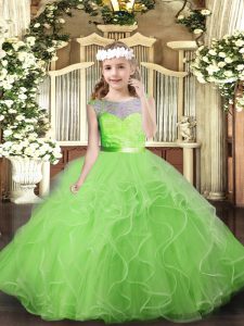 Admirable Scoop Sleeveless Child Pageant Dress Floor Length Lace and Ruffles Tulle