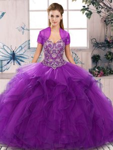 Customized Off The Shoulder Sleeveless Tulle Sweet 16 Quinceanera Dress Beading and Ruffles Lace Up